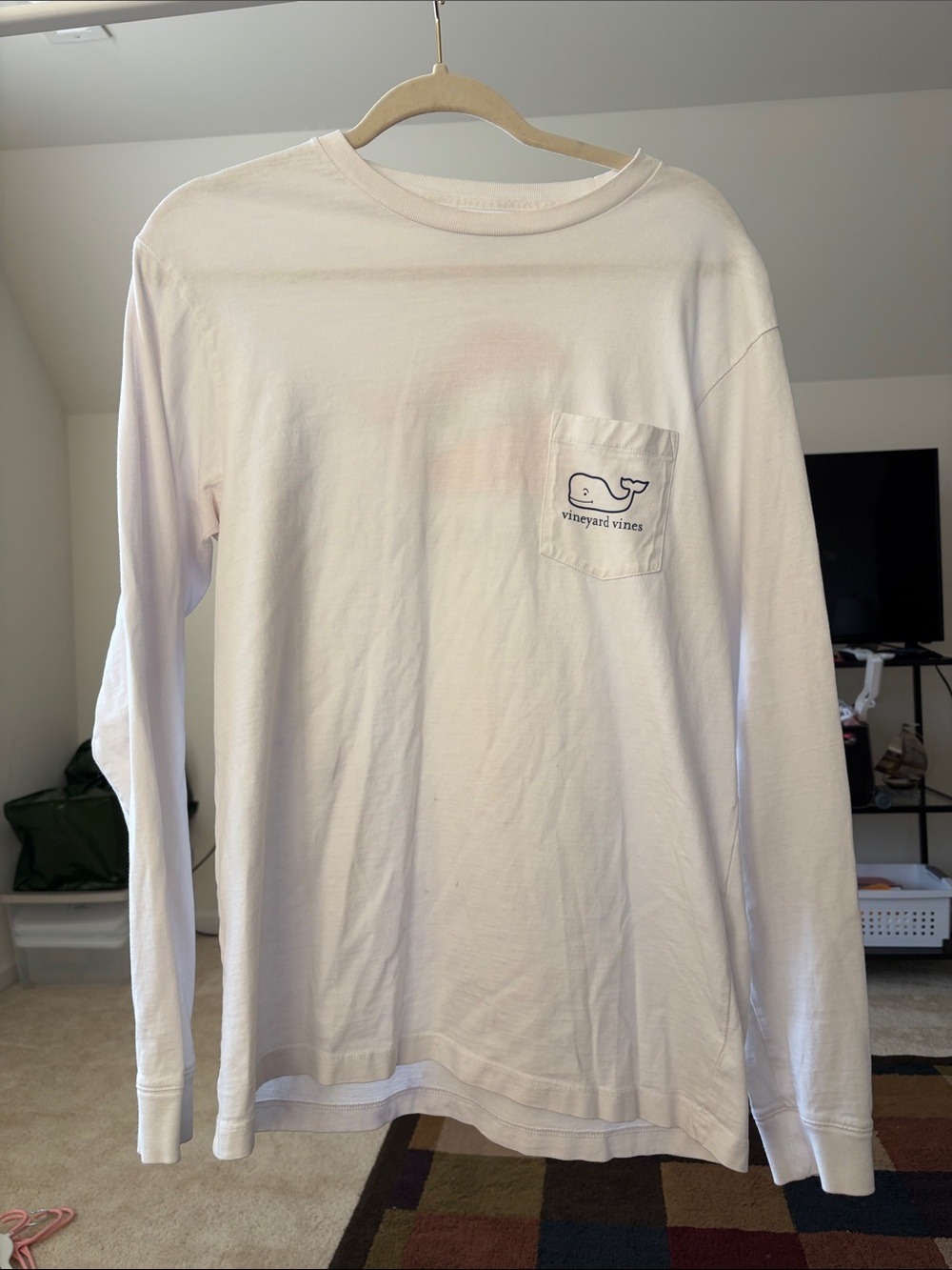 Vineyard Vines White Long-Sleeve Pocket Tee with Whale Logo